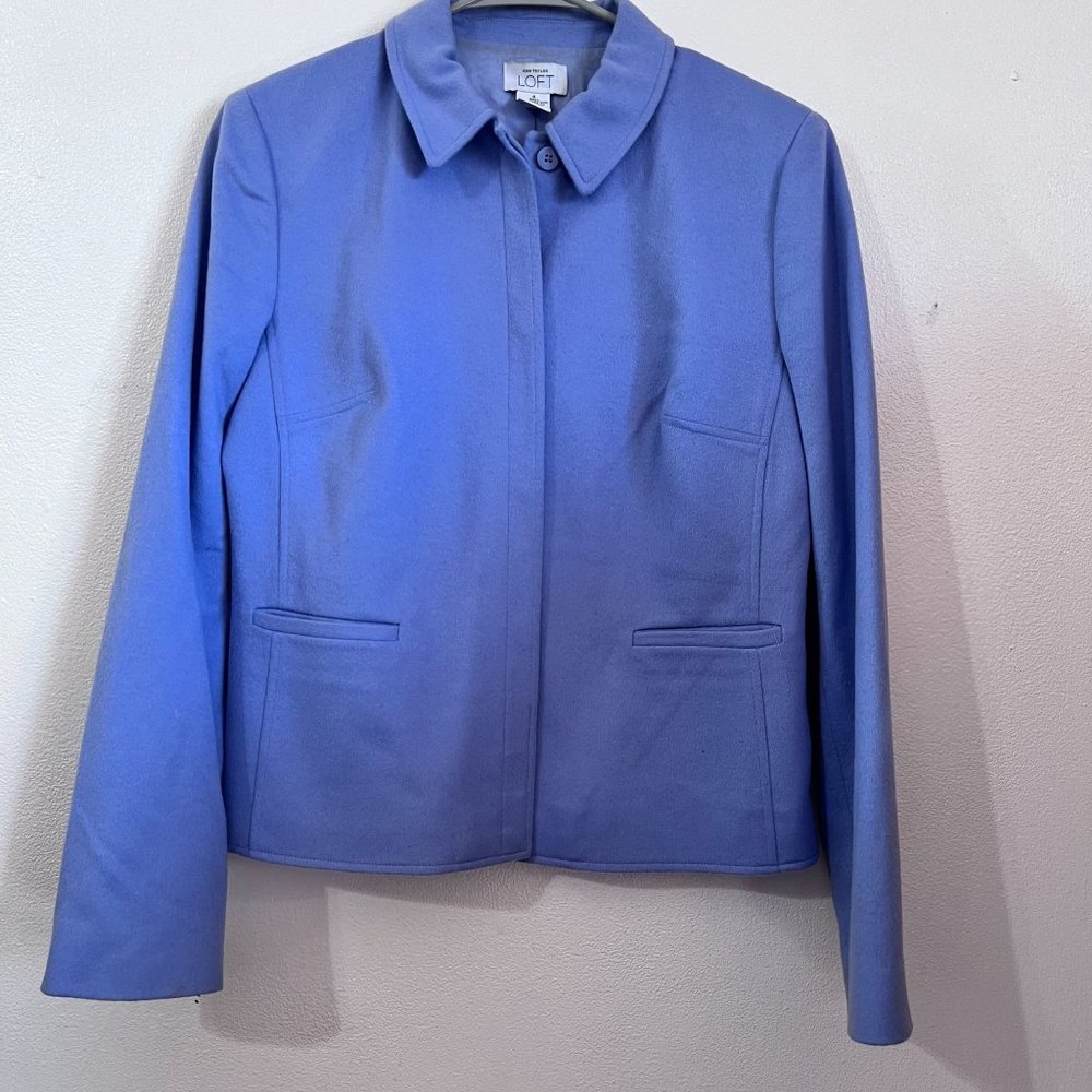 Ann Taylor Loft virgin wool,blazer periwinkle women's sz 4, light blue - Picture 2 of 16